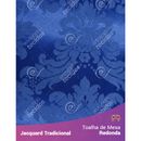 Toalha-de-Mesa-Redonda-em-Tecido-Jacquard-Azul-Royal-Medalhao-Tradicional