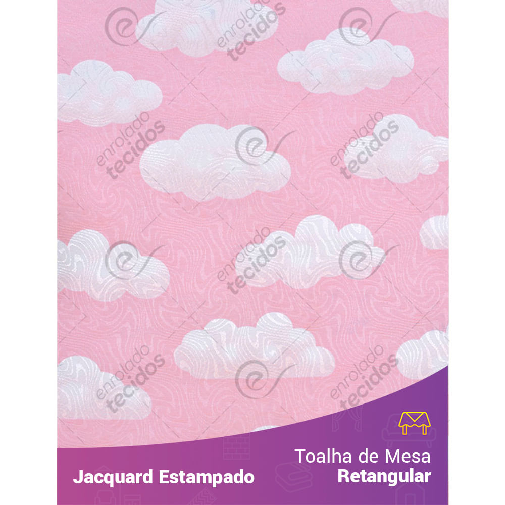 Toalha De Mesa Retangular Em Tecido Jacquard Estampado Nuvem Rosa