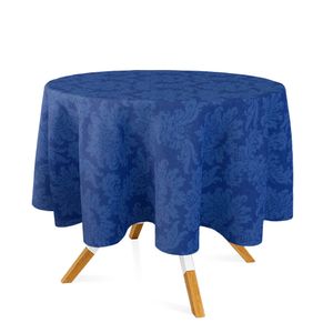 Toalha-de-Mesa-Redonda-em-Tecido-Jacquard-Azul-Royal-Medalhao-Tradicional