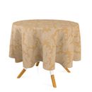 Toalha-de-Mesa-Redonda-em-Tecido-Jacquard-Dourado-Medalhao-Tradicional