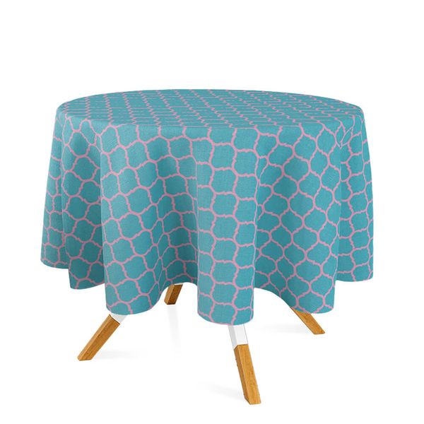 toalha-redonda-tecido-jacquard-azul-tiffany-e-rosa-geometrico-tradicional
