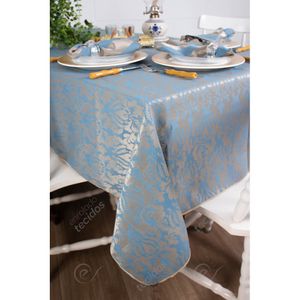 toalha-retangular-tecido-jacquard-azul-dourado-adamascado-tradicional