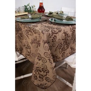 toalha-retangular-tecido-jacquard-marrom-e-bege-arabesco-tradicional